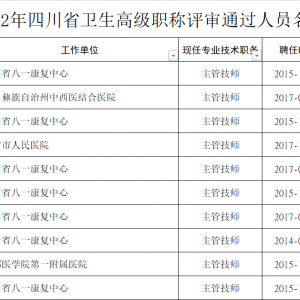 2022年四川省卫生高级职称评审结果公示（康复治疗师10名）